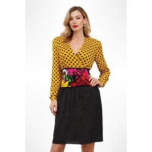 Peggy Jennings Vintage Dress Polka Dot Colorblock Floral Waist Size 8